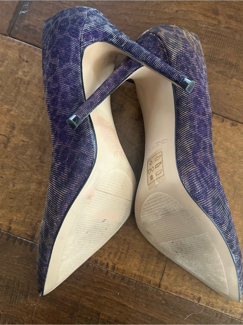 ALDO "Hanrietta" purple and gold shimmer leopard print pointed toe stilettos - Picture 7 of 8